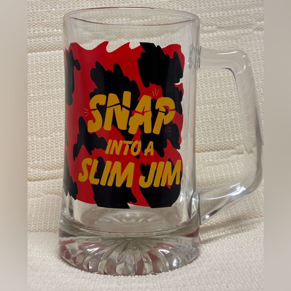 SLIM JIM  Glass Mug  6 1/2” Tall. Unused!
